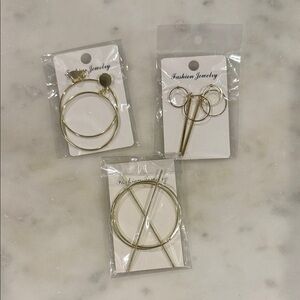 Set of 3 Gold Hoop and Dangle Earring Set